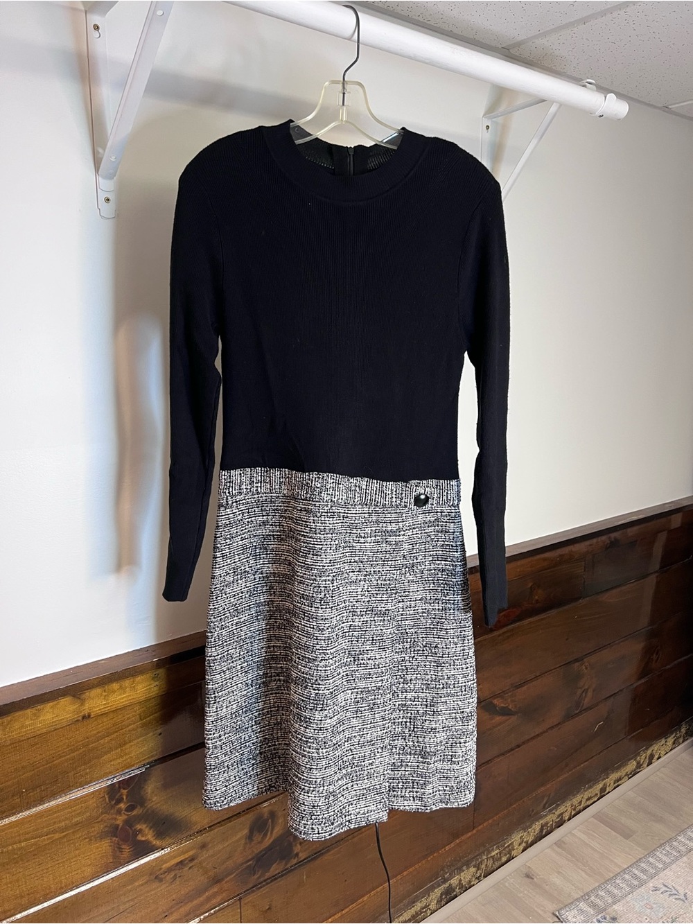 Calvin Klein Black & Heather Tweed Two-Tone Knit Dress- M